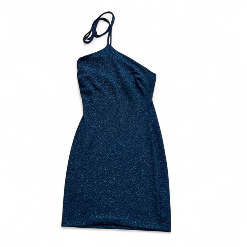 One-Shoulder Blue Sparkly Mini Dress